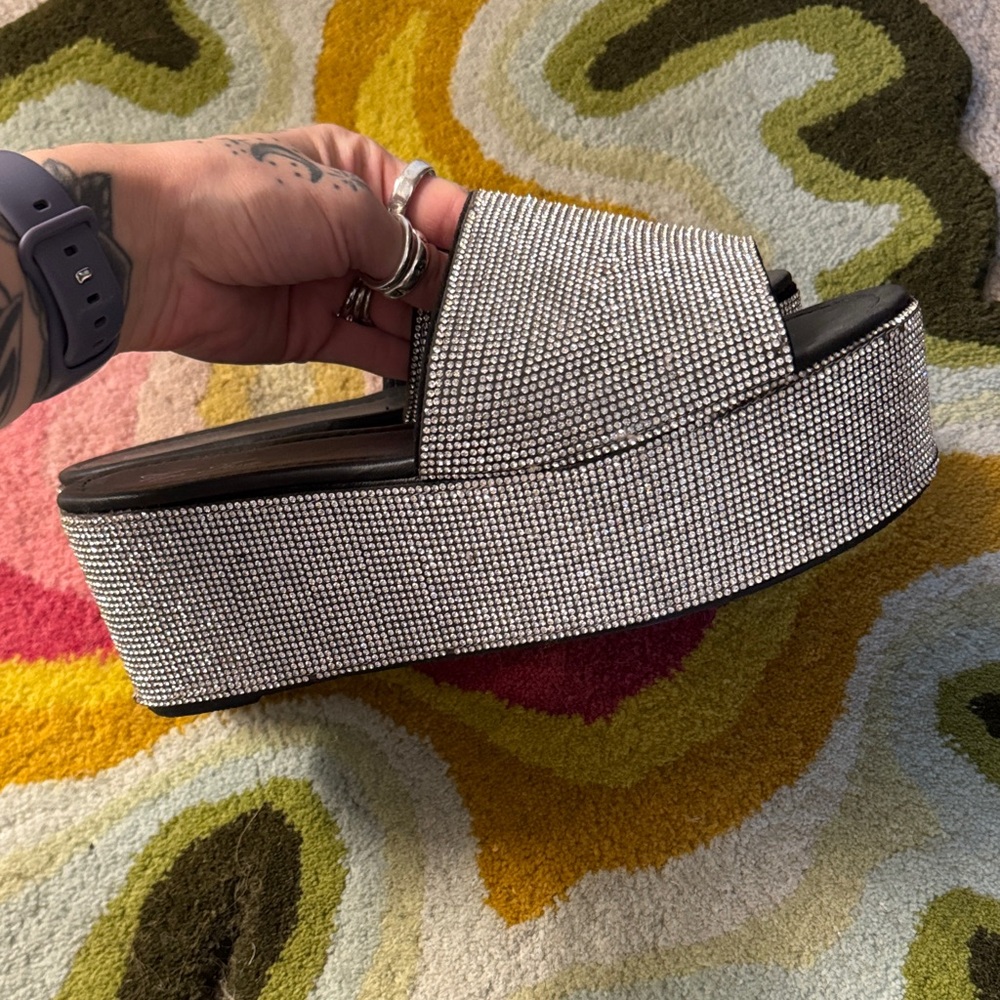 Silver Rhinestone Platform Slides - Picture 5 of 7
